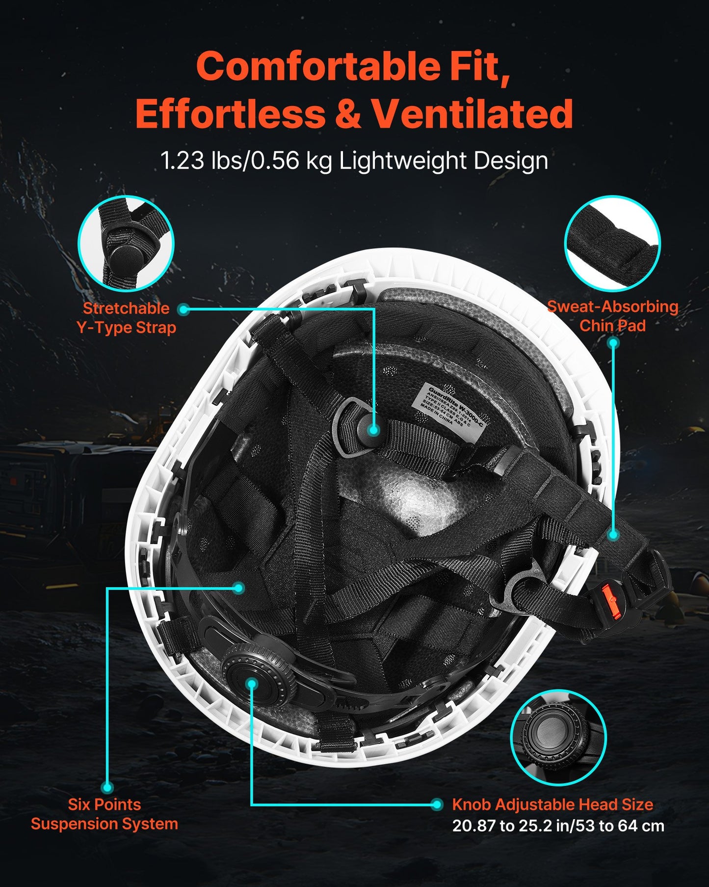 Construction Safety Helmet, ANSI/ISEA Z89.1 Approved ABS Safety Hard Hat with 6-Point Ratchet Suspension, Adjustable Vented Hardhat for Men Women Adults, for Outdoor Indoor Industrial Workwear