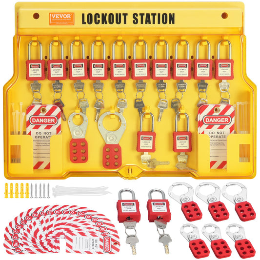 Elektrisches Lockout-Tagout-Kit, 60-teilige Sicherheits-Lockout-Tagout-Station mit Vorhängeschlössern, Haspen, Etiketten, Nylonbändern, Erweiterungskit und Lockout-Stationskarte für industrielle, elektrische Stromversorgung
