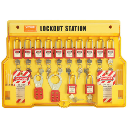 Electrical Lockout Tagout Kit, 60 PCS Safety Lockout Tagout Station includes padlocks, hasps, tags, nylon straps, expansion kit and lockout station card, for industrial, electrical power