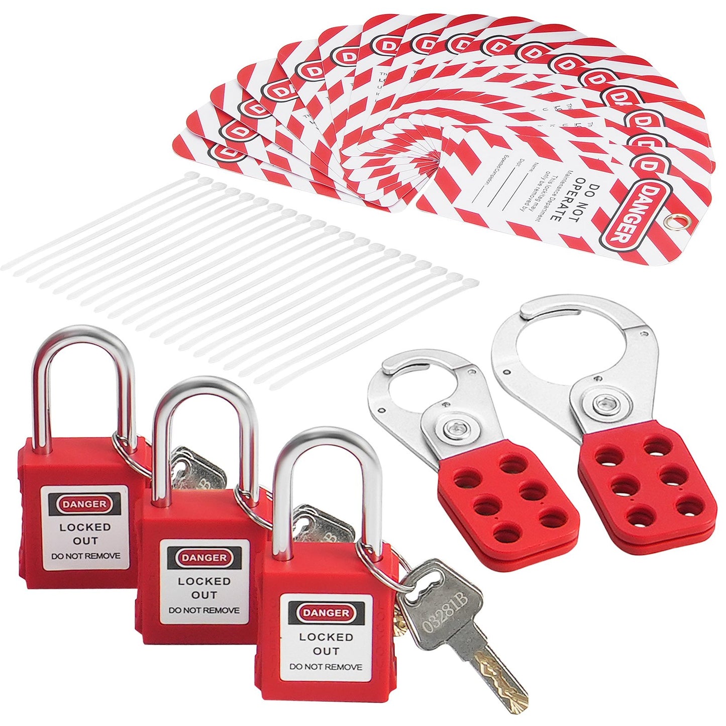 Electrical Lockout Tagout Kit, 60 PCS Safety Lockout Tagout Station includes padlocks, hasps, tags, nylon straps, expansion kit and lockout station card, for industrial, electrical power