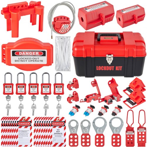 43 PCS Lockout Tagout Kits, Electrical Safety Loto Kit Includes Padlocks, 5 Kinds of Lockouts, Hasps, Tags & Ties, Box, Lockout Safety Tools for Electrical Risk Removal in Industrial, Machinery