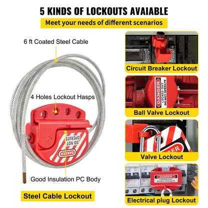 42-teiliges Lockout-Tagout-Kit, elektrisches Sicherheits-Lockout-Kit enthält Vorhängeschlösser, 5 Arten von Lockouts, Haspen, Etiketten und Riemen, Box, Lockout-Sicherheitswerkzeuge zum Entfernen elektrischer Gefahren in der Industrie, an Maschinen
