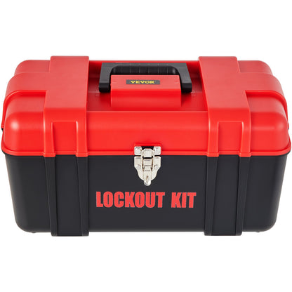 42-teiliges Lockout-Tagout-Kit, elektrisches Sicherheits-Lockout-Kit enthält Vorhängeschlösser, 5 Arten von Lockouts, Haspen, Etiketten und Riemen, Box, Lockout-Sicherheitswerkzeuge zum Entfernen elektrischer Gefahren in der Industrie, an Maschinen