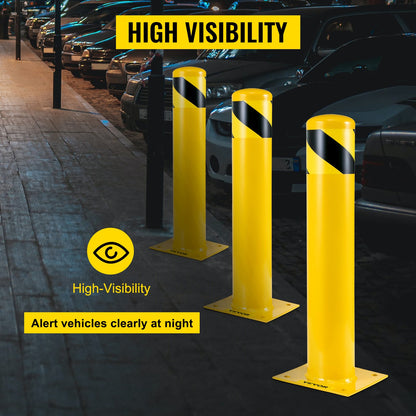 Safety Bollard 24"x4.5" Safety Barrier Bollard 4-1/2" OD 24" Height Yellow Powder Coat Pipe Steel Safety Barrier with 4 Free Anchor Bolts for Traffic-Sensitive Area