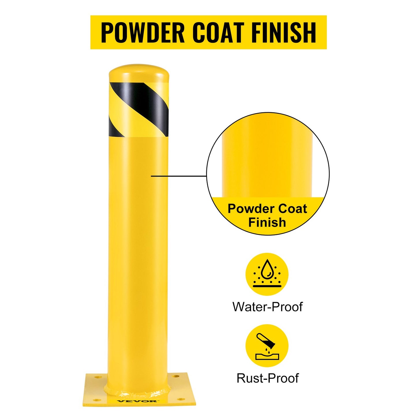 Safety Bollard 24"x4.5" Safety Barrier Bollard 4-1/2" OD 24" Height Yellow Powder Coat Pipe Steel Safety Barrier with 4 Free Anchor Bolts for Traffic-Sensitive Area