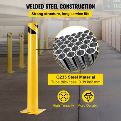 Safety Bollard 42"x4.5" Safety Barrier Bollard 4-1/2" OD 42" Height Yellow Powder Coat Pipe Steel Safety Barrier with 4 Free Anchor Bolts for Traffic-Sensitive Area