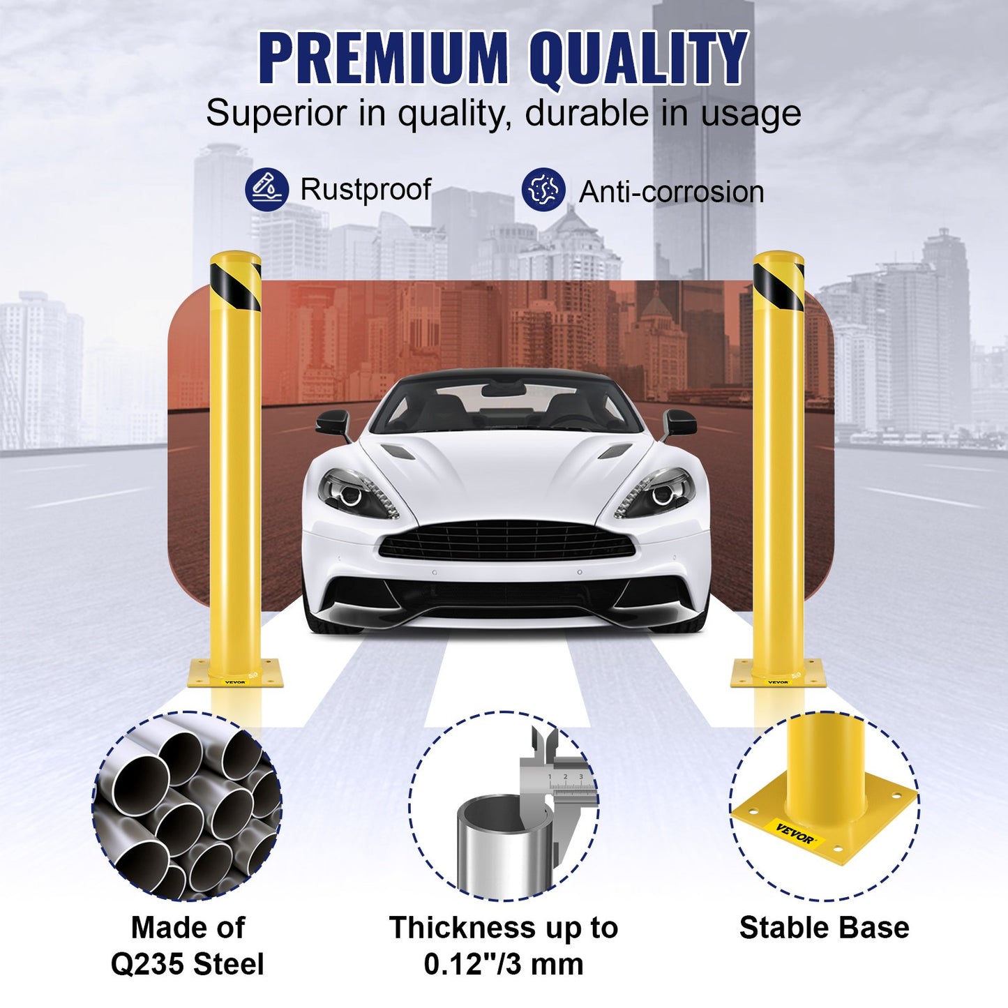 Sicherheitspoller, 36 Zoll hoher Pollerpfosten, Stahlrohrpoller mit 4,5 Zoll Durchmesser, gelber Stahlpoller, Stahl-Sicherheitspoller mit 8 Ankerbolzen, perfekt für verkehrssensible Bereiche