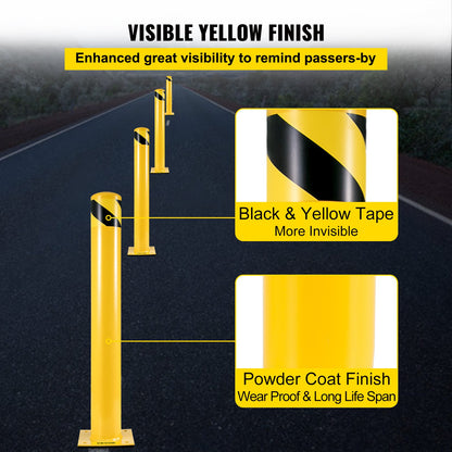 Safety Bollard, 42 Inch Height Bollard Post, 5.5 Inch Diameter Steel Pipe Safety Bollard Post, Yellow Steel Bollard, Steel Safety Bollard with 8 Anchor Bolts, Perfect for Traffic-Sensitive Area