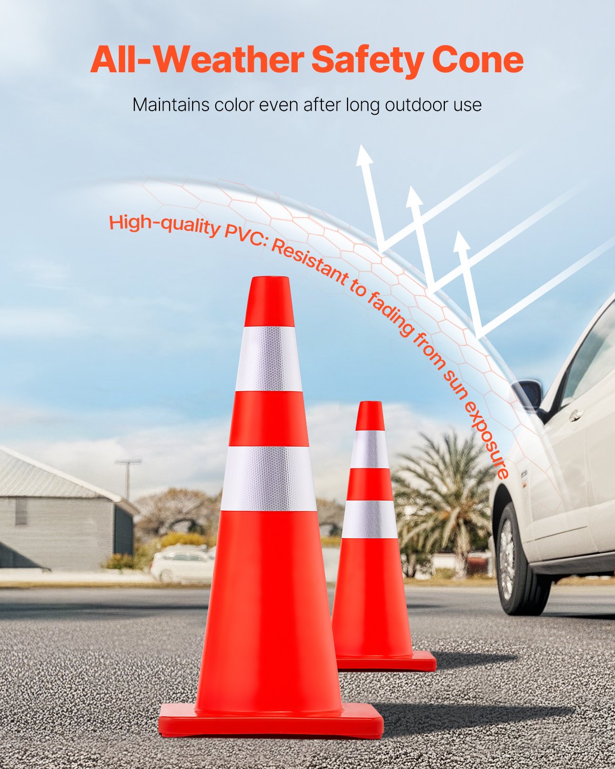 Safety Cones, 28 in/73 cm Height, 12 PCS PVC Orange Traffic Cone with 2 Reflective Collars and Weighted Base, Used for Traffic Control, Driveway Road Parking and School Improvement
