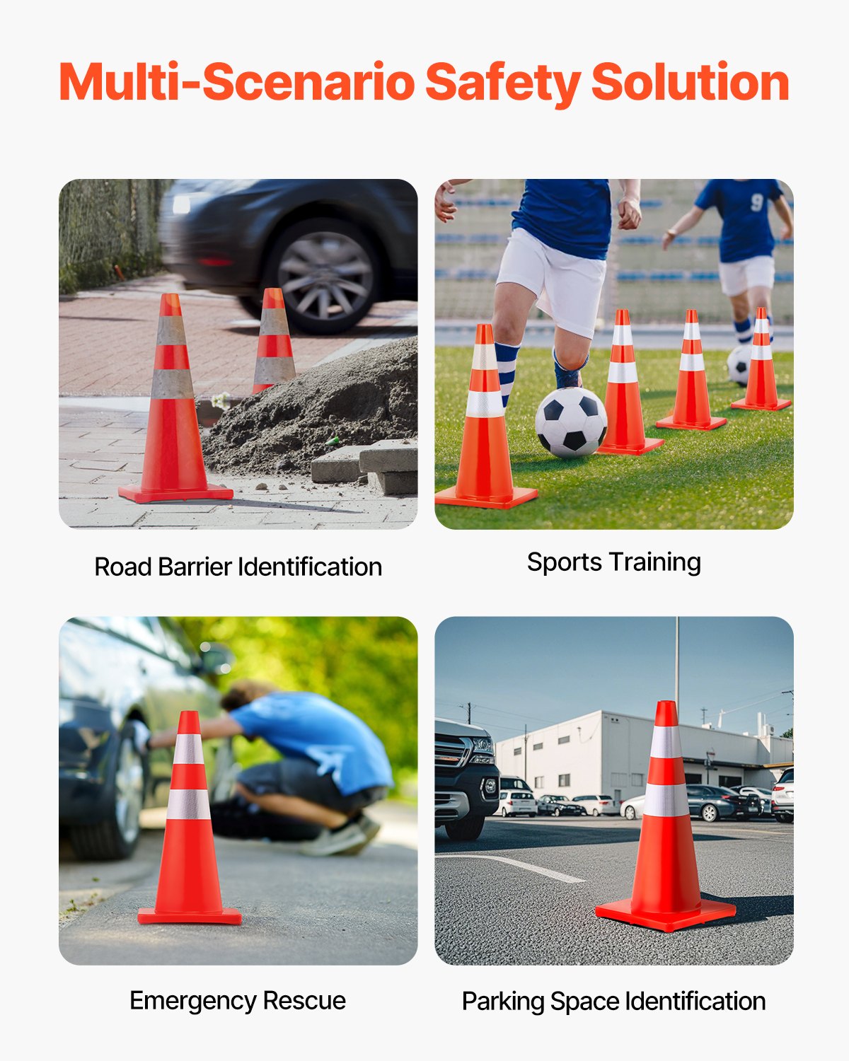 Safety Cones, 28 in/73 cm Height, 12 PCS PVC Orange Traffic Cone with 2 Reflective Collars and Weighted Base, Used for Traffic Control, Driveway Road Parking and School Improvement