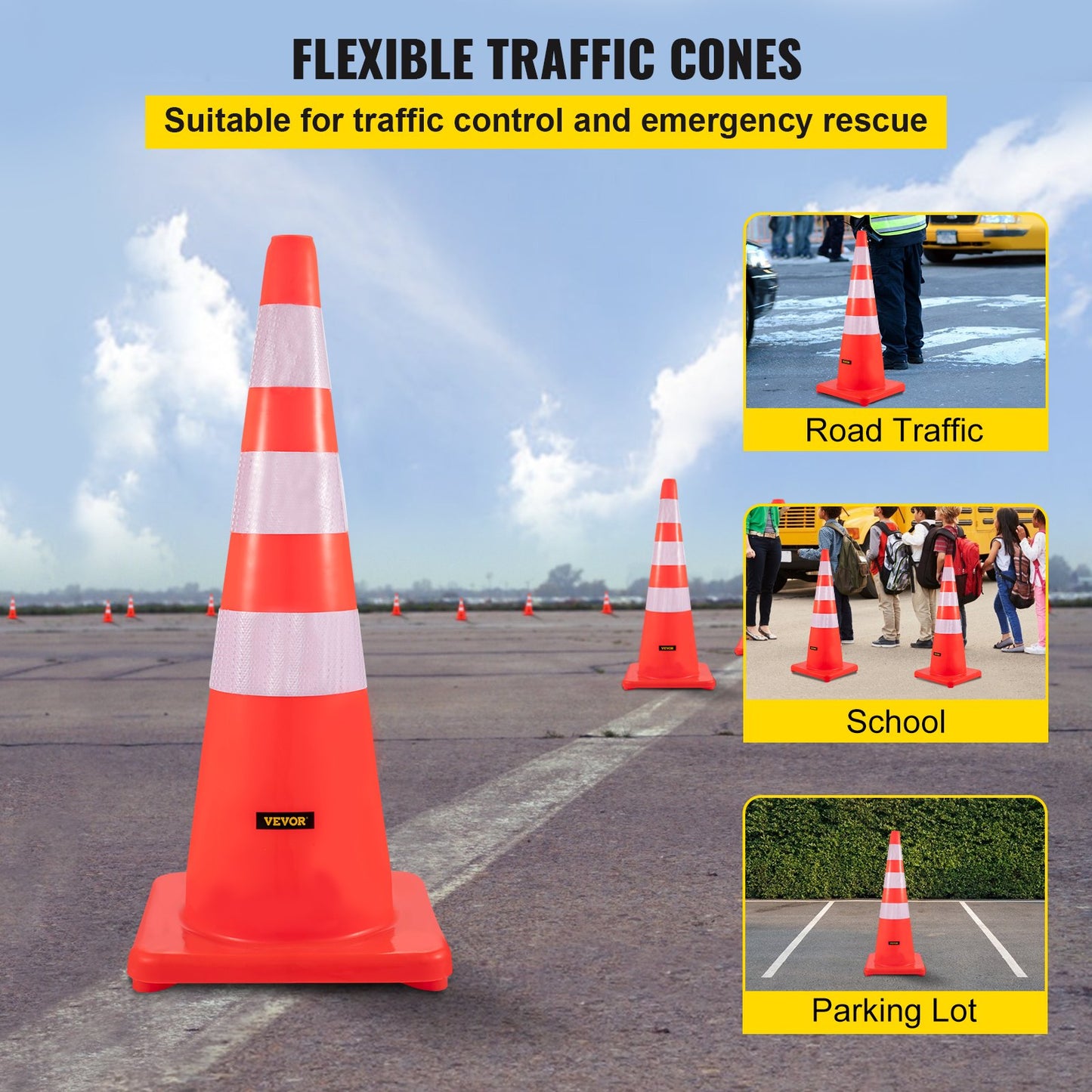 Safety Cones Trafikkoner 6 x 36" Orange reflekterande kragar Road Cones