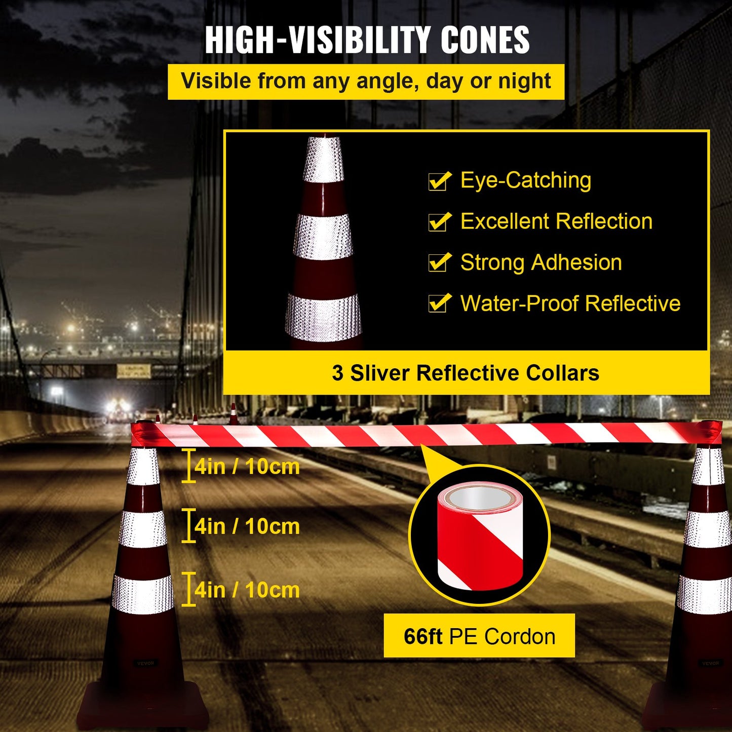 Safety Cones Trafikkoner 6 x 36" Orange reflekterande kragar Road Cones