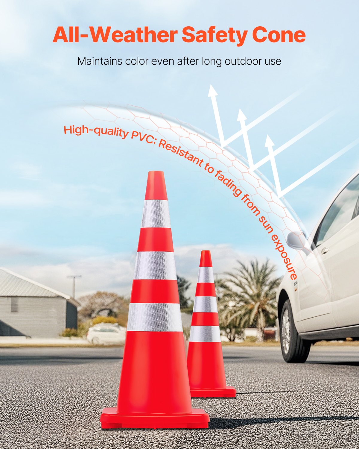 Safety Cones, 6 x 36\" Traffic Cones, PVC Orange Construction Cones, Reflective Collars Traffic Cones with Weighted Base Used for Traffic Control, Driveway Road Parking and School Improvement