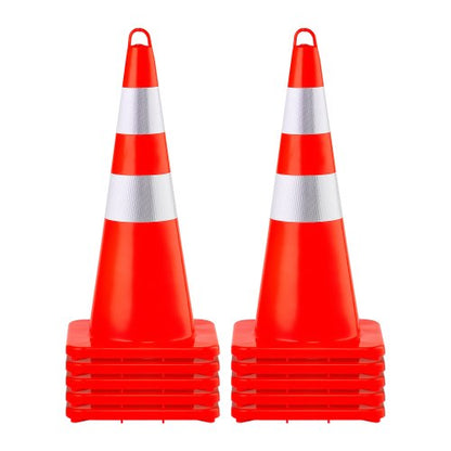 Safety Cones, 10PCS 28\" Traffic Cones, PVC Orange Construction Cones, 2 Reflective Collars Traffic Cones with Weighted Base and Hand-Held Ring Used for Traffic Control, Driveway Road Parking