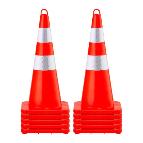 Safety Cones, 10PCS 28\" Traffic Cones, PVC Orange Construction Cones, 2 Reflective Collars Traffic Cones with Weighted Base and Hand-Held Ring Used for Traffic Control, Driveway Road Parking