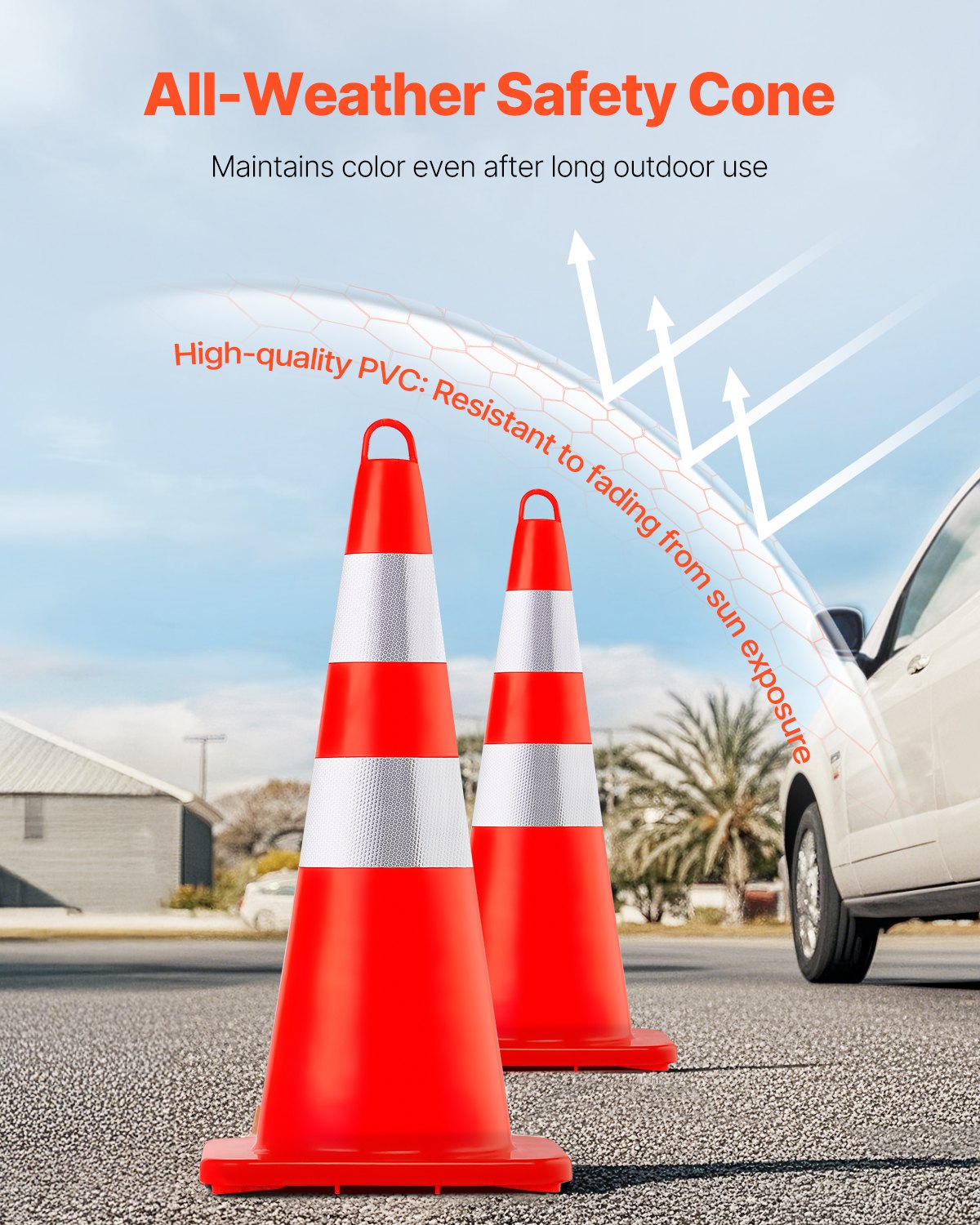 Safety Cones, 10PCS 28\" Traffic Cones, PVC Orange Construction Cones, 2 Reflective Collars Traffic Cones with Weighted Base and Hand-Held Ring Used for Traffic Control, Driveway Road Parking
