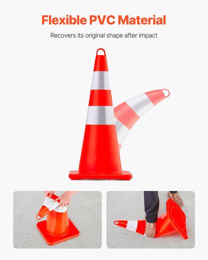 Safety Cones, 10PCS 28\" Traffic Cones, PVC Orange Construction Cones, 2 Reflective Collars Traffic Cones with Weighted Base and Hand-Held Ring Used for Traffic Control, Driveway Road Parking