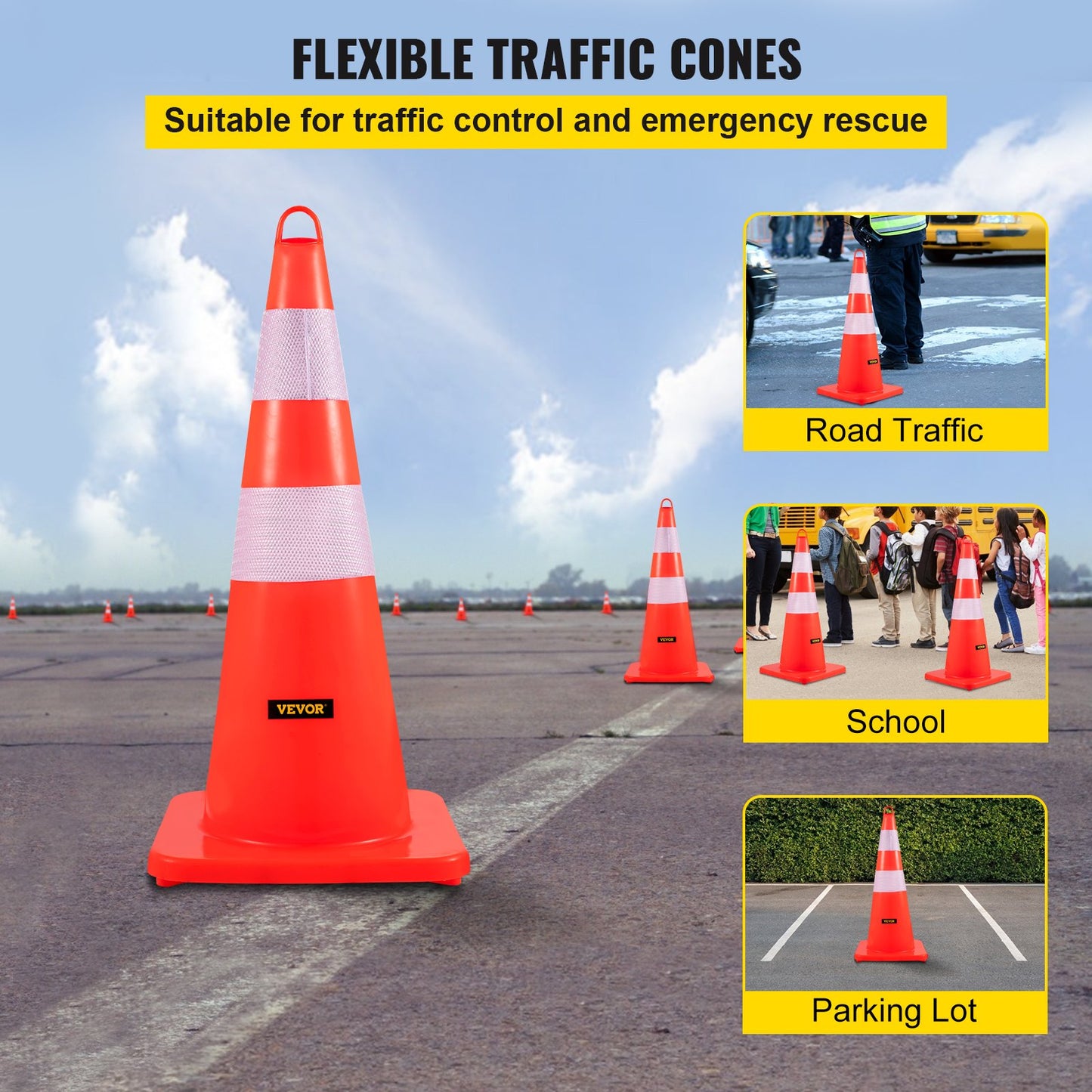 Safety Cones Trafikkoner 12 x 28" Orange reflekterande kragar Road Cones