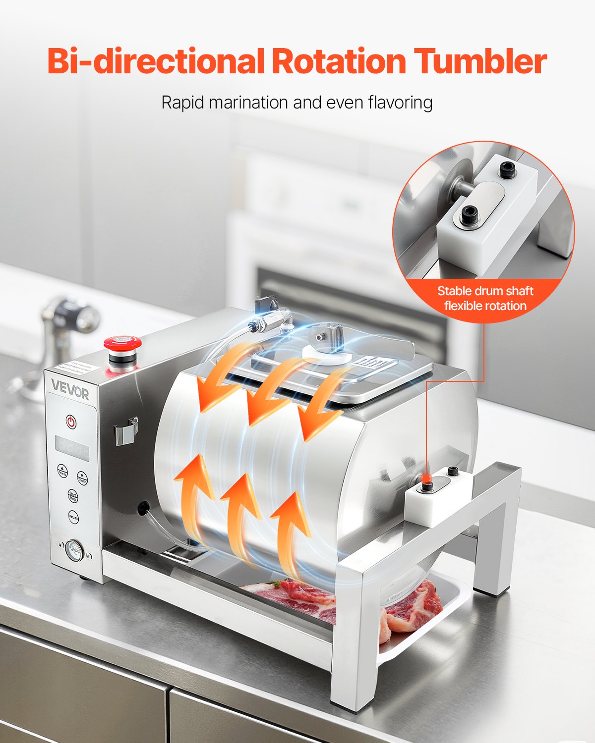 Meat Tumbler Marinator, 10L Vacuum Tumbler Marinating Machine with Automatic Bidirectional Rotation, Stainless Steel Vacuum Curing Machine for Chicken Steak Pork, Home & Commercial Use