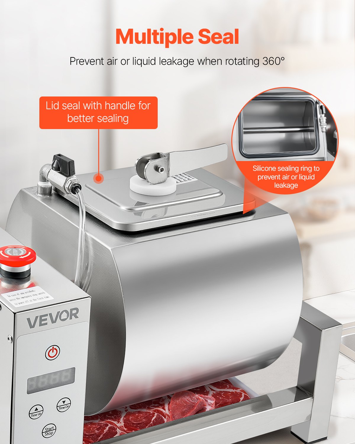 Meat Tumbler Marinator, 10L Vacuum Tumbler Marinating Machine with Automatic Bidirectional Rotation, Stainless Steel Vacuum Curing Machine for Chicken Steak Pork, Home & Commercial Use