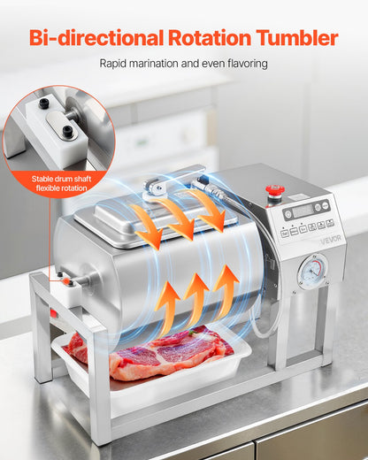 Commercial Meat Tumbler Marinator, 20L Vacuum Tumbler Marinating Machine with Bidirectional Rotation and 3-Speed, Stainless Steel Vacuum Curing Machine for Chicken Steak Pork, Restaurant