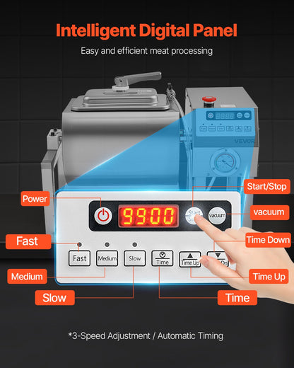 Commercial Meat Tumbler Marinator, 20L Vacuum Tumbler Marinating Machine with Bidirectional Rotation and 3-Speed, Stainless Steel Vacuum Curing Machine for Chicken Steak Pork, Restaurant