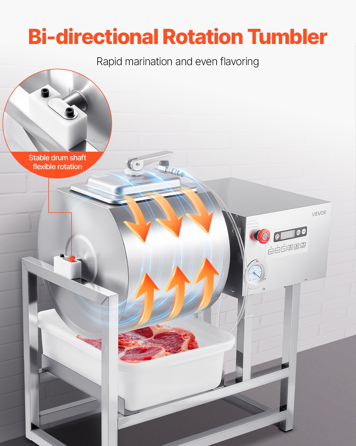 Commercial Meat Tumbler Marinator, 40L Vacuum Tumbler Marinating Machine with Bidirectional Rotation and 3-Speed, Stainless Steel Vacuum Curing Machine for Chicken Pork Fish, Steak House