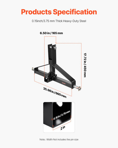 3 Point Trailer Hitch with 2 in Receiver, 3pt Quick Hitch Attachment for Category 1 Tractor, 3000lbs Capacity, Tow Drawbar Adapter, Compatible with Kubota, Mahindra, Ford, Yanmar, John Deere