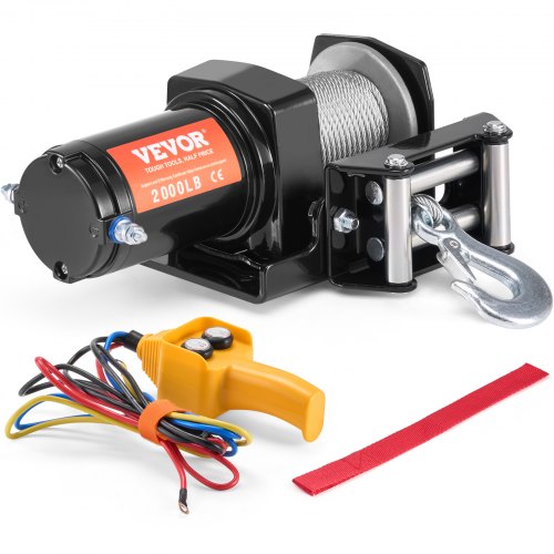 Electric Winch, 2000 lb Line Pull Capacity, 12V DC ATV/UTV Winch with Φ5/32 in x 39 ft 7 Strands Steel Cable Roller Fairlead Wired Remote Control, IP55 Waterproof for Towing UTV ATV Off-Road