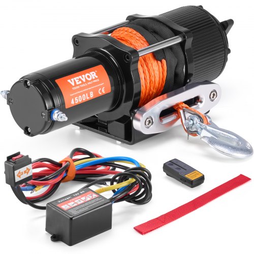 Electric Winch, 4500 lb Line Pull Capacity, 12V DC ATV/UTV Winch with Φ1/4 in x 39 ft 12 Strands Synthetic Rope Aluminum Fairlead Wireless & Wired Remote Control, IP55 Waterproof for UTV ATV