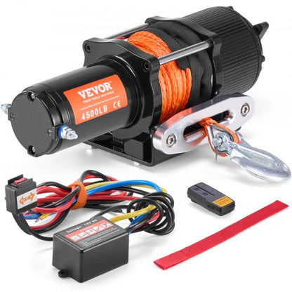 Electric Winch, 4500 lb Line Pull Capacity, 12V DC ATV/UTV Winch with Φ1/4 in x 39 ft 12 Strands Synthetic Rope Aluminum Fairlead Wireless & Wired Remote Control, IP55 Waterproof for UTV ATV