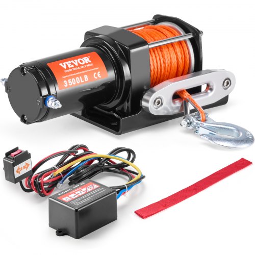 Electric Winch, 3500 lb Line Pull Capacity, 12V DC ATV/UTV Winch with Φ3/16 in x 39 ft 12 Strands Synthetic Rope Aluminum Fairlead Wired Remote Control, IP55 Waterproof for Towing UTV ATV Boat