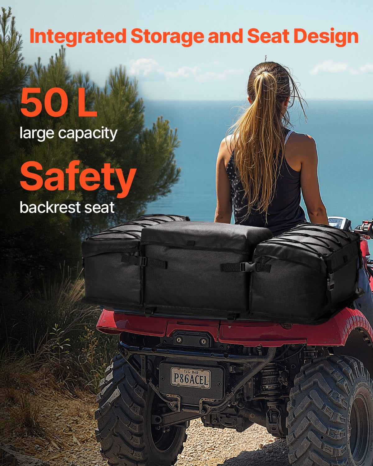 50L ATV Rear Storage Bag 600D Oxford Fabric Rear Cargo Bag &amp; Sponge Pad