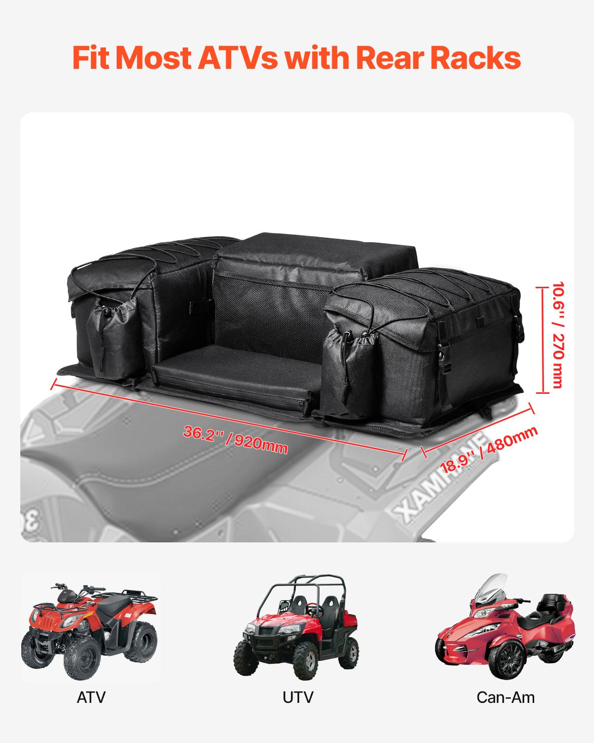 50L ATV Rear Storage Bag 600D Oxford Fabric Rear Cargo Bag &amp; Sponge Pad