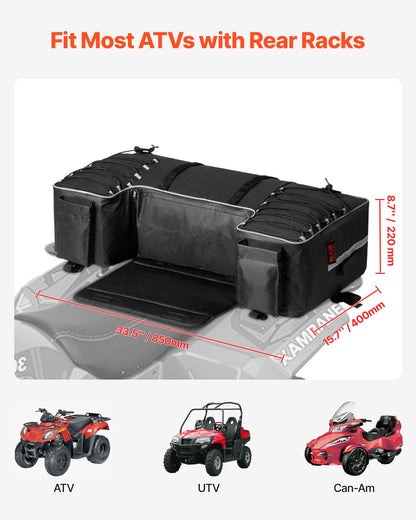 ATV Rear Storage Bag, 60L ATV Rear Cargo Storage Bag with Backrest & Waterproof Cover, 600D Oxford Cloth Rear Seat Gear Bag Fit Most ATVs with Rear Rack, Compatible with ATV, UTV, Can-Am Vehicle