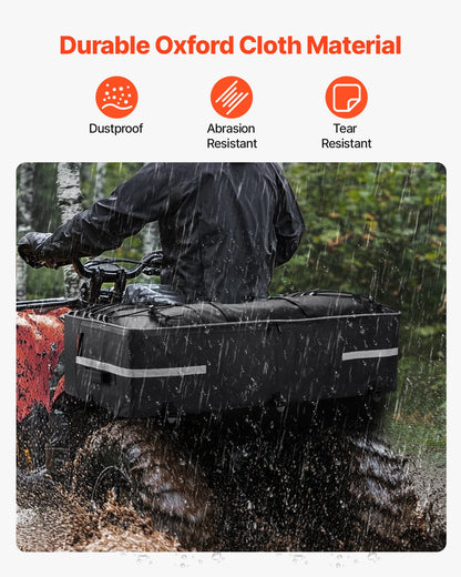ATV Rear Storage Bag, 60L ATV Rear Cargo Storage Bag with Backrest & Waterproof Cover, 600D Oxford Cloth Rear Seat Gear Bag Fit Most ATVs with Rear Rack, Compatible with ATV, UTV, Can-Am Vehicle