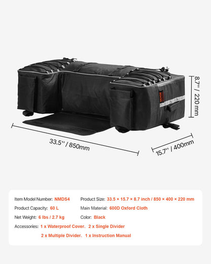 ATV Rear Storage Bag, 60L ATV Rear Cargo Storage Bag with Backrest & Waterproof Cover, 600D Oxford Cloth Rear Seat Gear Bag Fit Most ATVs with Rear Rack, Compatible with ATV, UTV, Can-Am Vehicle