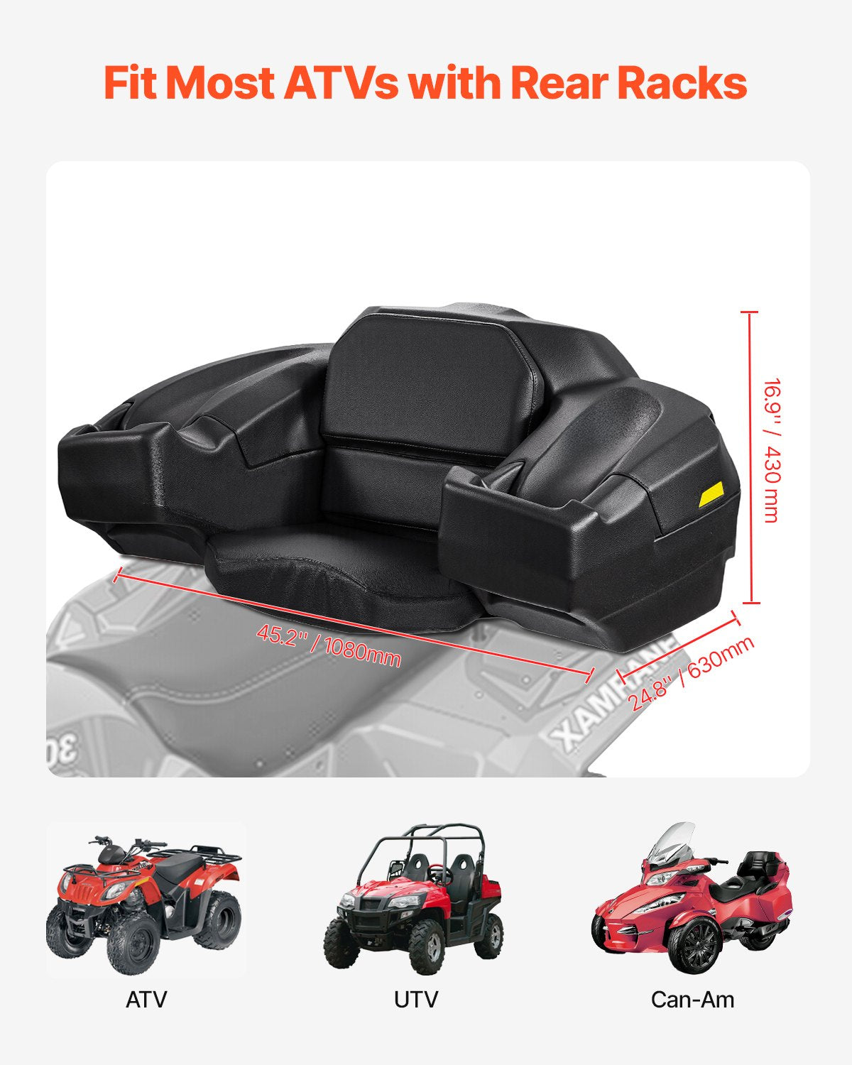 ATV Rear Storage Box and Lounger, 95L ATV Cargo Box with Seat & Backrest, Waterproof LLDPE & Lockable Lounger Storage Box Fit Most ATVs with Rear Rack, Compatible with ATV, UTV, Can-Am Vehicles