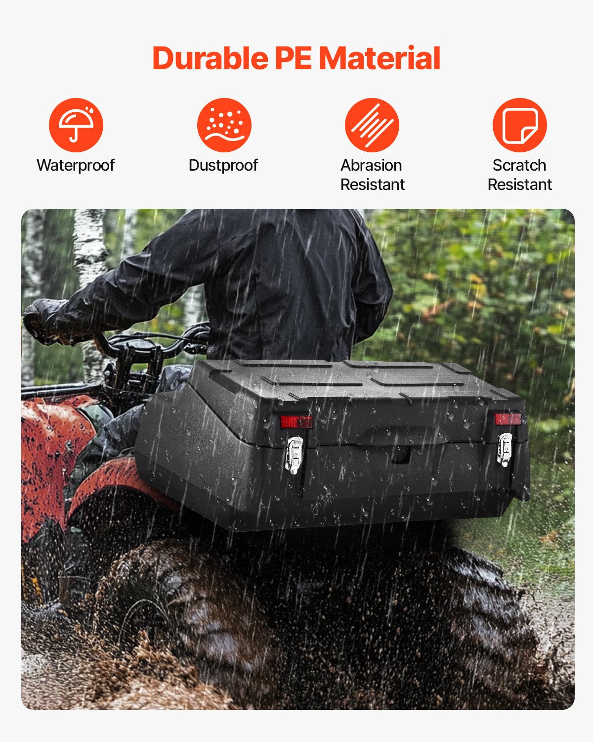 ATV Rear Storage Box, 95L ATV Rear Cargo Box with Padded Backrest, Waterproof LLDPE and Lockable Gear Storage Box Fit Most ATVs with Rear Rack, Compatible with ATV, UTV, Can-Am Vehicles