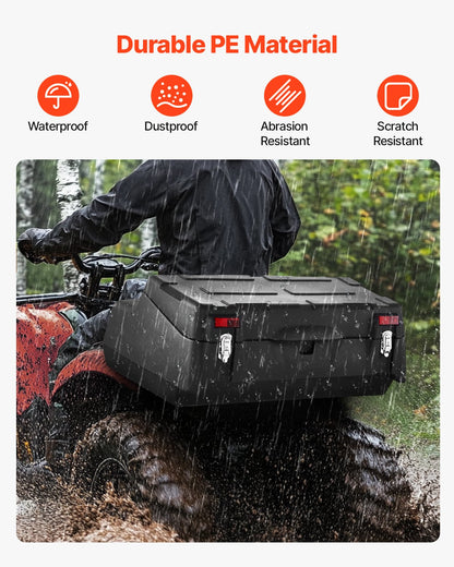 ATV Rear Storage Box, 95L ATV Rear Cargo Box with Padded Backrest, Waterproof LLDPE and Lockable Gear Storage Box Fit Most ATVs with Rear Rack, Compatible with ATV, UTV, Can-Am Vehicles