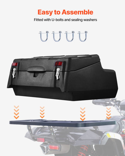 ATV Rear Storage Box, 95L ATV Rear Cargo Box with Padded Backrest, Waterproof LLDPE and Lockable Gear Storage Box Fit Most ATVs with Rear Rack, Compatible with ATV, UTV, Can-Am Vehicles