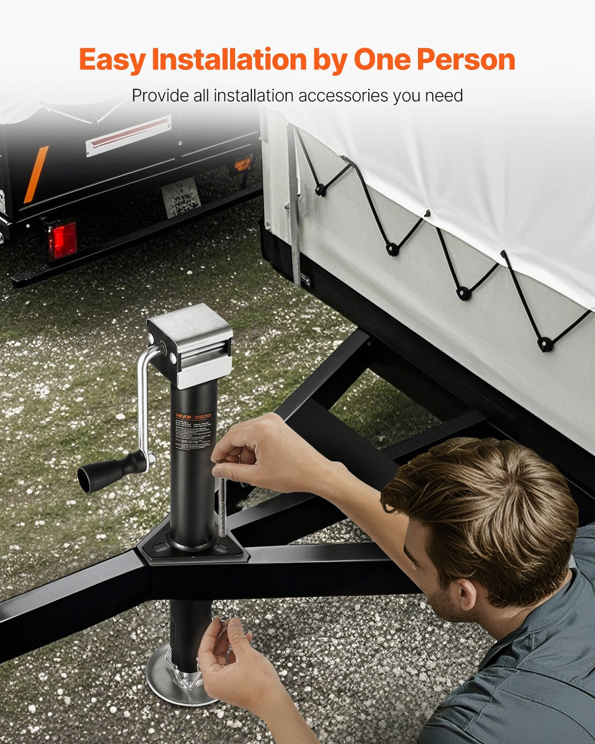 A-Frame Trailer Jack, 5000 lbs Dynamic Load Capacity, Trailer Jack Stand with Handle & Rectangular Footpad, 15-inch Vertical Travel, Suitable for RV, Horse, Utility Trailers, Yacht Trailers