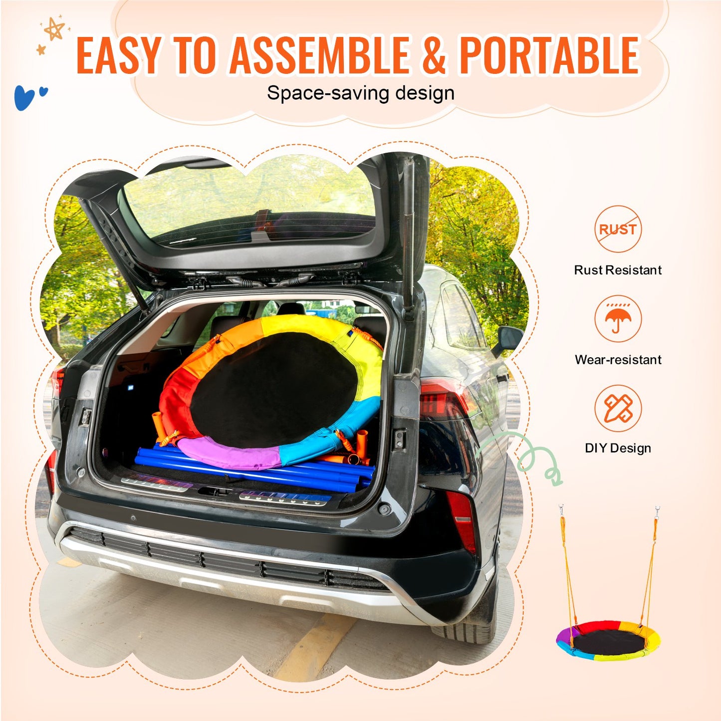 Gungsatser för Backyard 40-tums fat Gungsäte A-ram metallstativ 440lbs