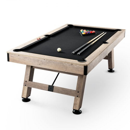 Billiards Table, 7 ft Pool Table, Adjust Legs Stable Billiards Table, Pool Table Set Includes Balls, Cues, Chalks and Brush, Wood Color with Black Cloth, Perfect for Family Game Room Kids Adults