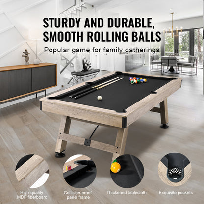 Pool table, 7 feet pool table, adjust legs stable pool table, pool table set includes balls, cue, chalk and brush, wood color with black cloth, perfect for family game room kids adults