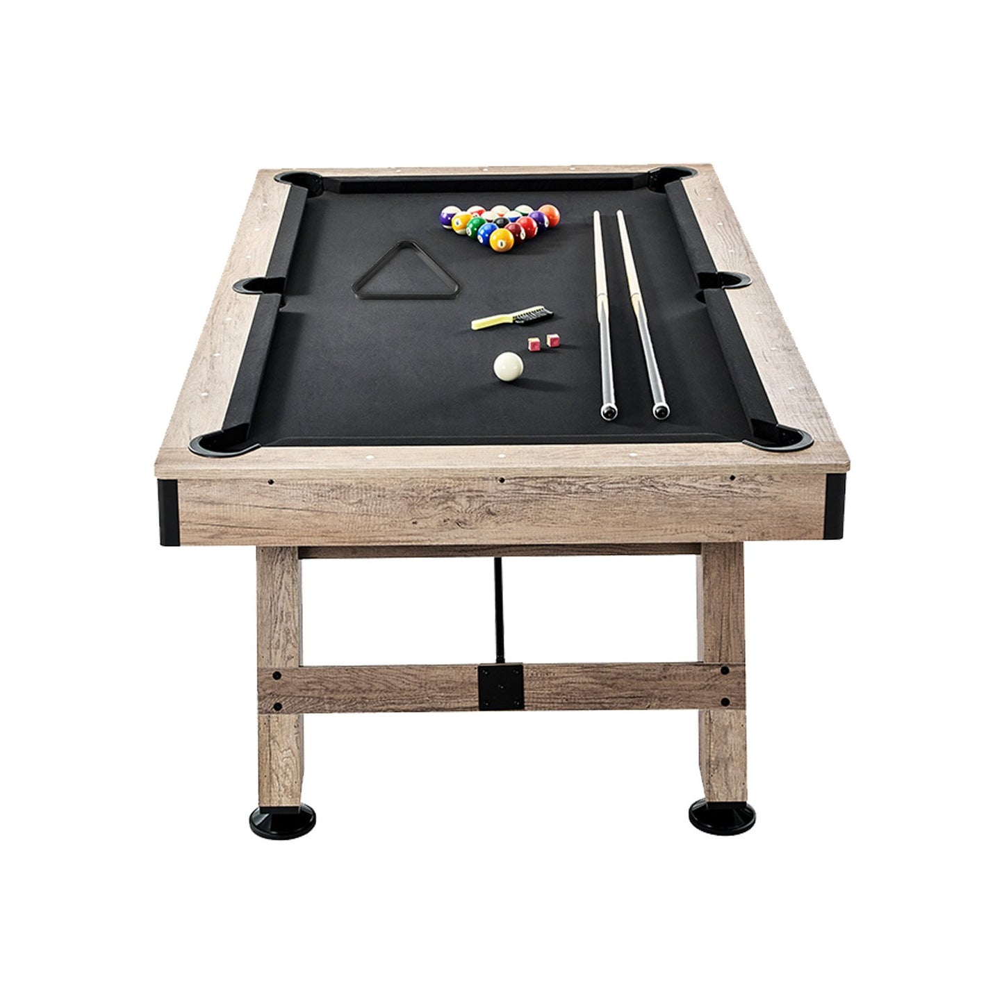 Pool table, 7 feet pool table, adjust legs stable pool table, pool table set includes balls, cue, chalk and brush, wood color with black cloth, perfect for family game room kids adults