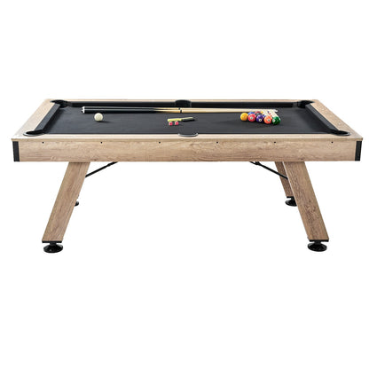 Pool table, 7 feet pool table, adjust legs stable pool table, pool table set includes balls, cue, chalk and brush, wood color with black cloth, perfect for family game room kids adults