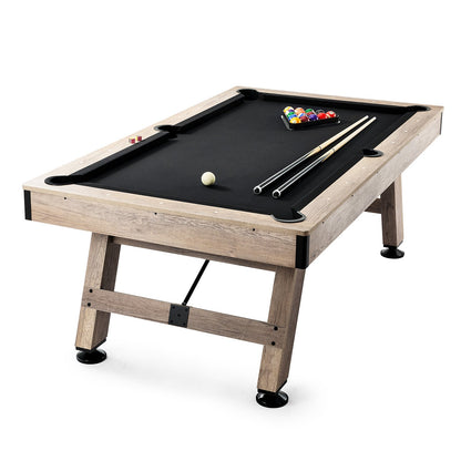Pool table, 7 feet pool table, adjust legs stable pool table, pool table set includes balls, cue, chalk and brush, wood color with black cloth, perfect for family game room kids adults