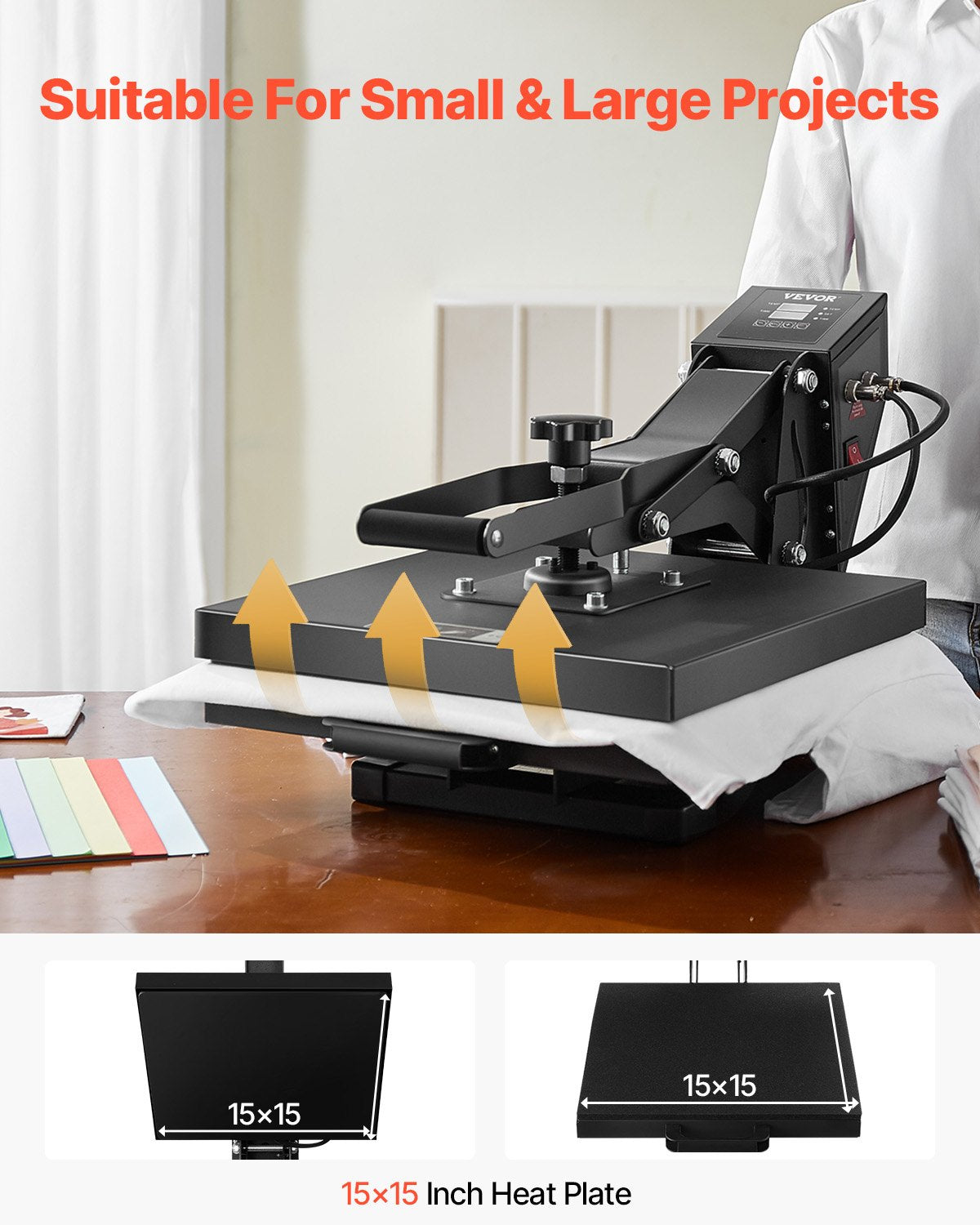 Heat Press, 15 x 15 inch Heat Press Machine for T-shirts, Fast and Even Heating, Easy to Use, High Pressure for Digital Industrial-Quality Sublimation Printer for Transfer Vinyl, T-shirt, Black