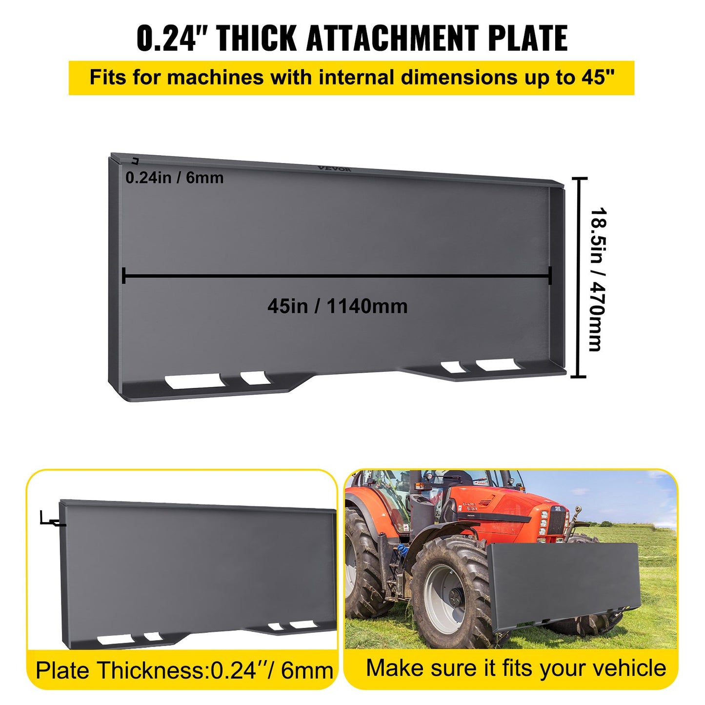 Skid Steer Mount Plate Thick Skid Steer Attachment Plate Steel Quick Attachment Loader Plate with 3 Additional Welding Rods Easy to Weld or Bolt to Different Accessories (1/4\")